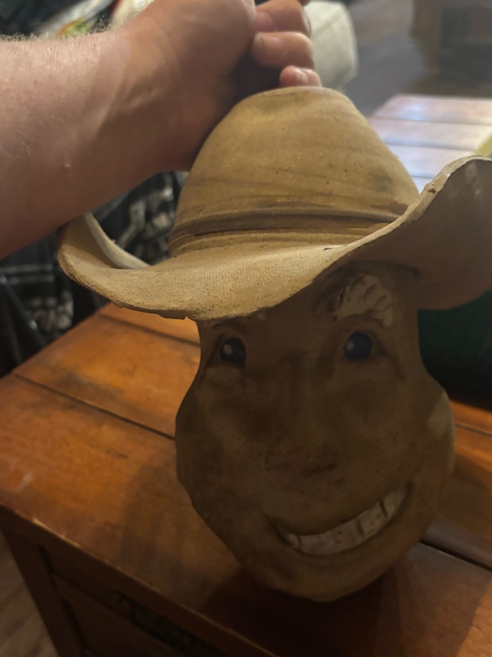 Smiling Cowboy Head Hanging Yard Art Western Decor Lift-Off Hat 12+ Inch